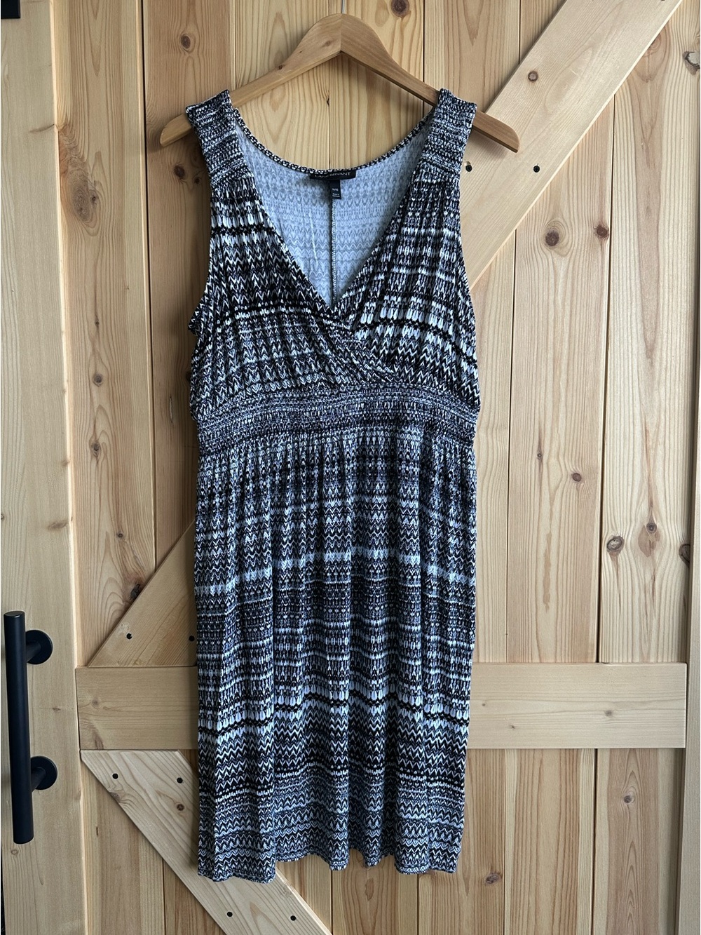 Lane Bryant Size 14/16 Black White Geometric Print Smocked Waist Midi Dress